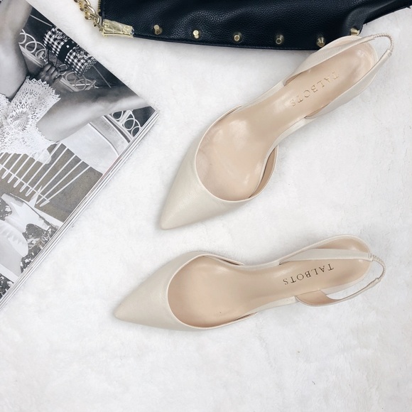 Talbots Shoes - Talbots Leather Slingback Heels Cream Tan Size 8